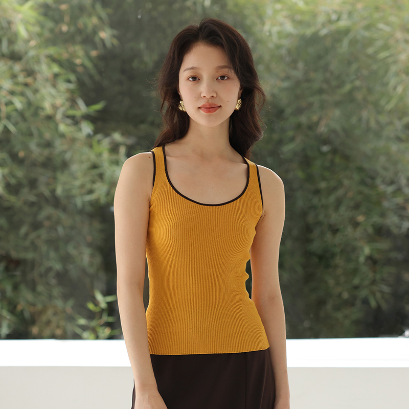 思诺芙德真丝背心女2025春夏新款圆领修身坑条无袖针织衫吊带上衣