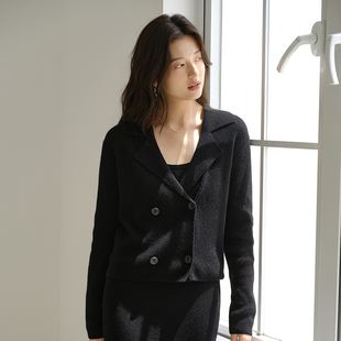新款 25秋季 气质针织小个子外套 领双排扣女羊绒开衫 思诺芙德西装