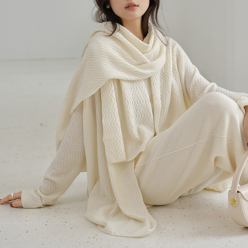 思诺芙德羊绒围巾女25秋冬新款波浪格纹大披肩韩版保暖长方形围脖