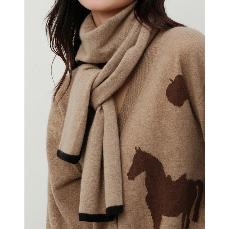 思诺芙德100%山羊绒撞色围巾男女同款25秋冬新款时尚长款情侣围脖