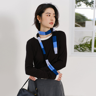 思诺芙德羊绒彩条围巾女多巴胺彩虹拼色小众设计长针织围脖25秋冬