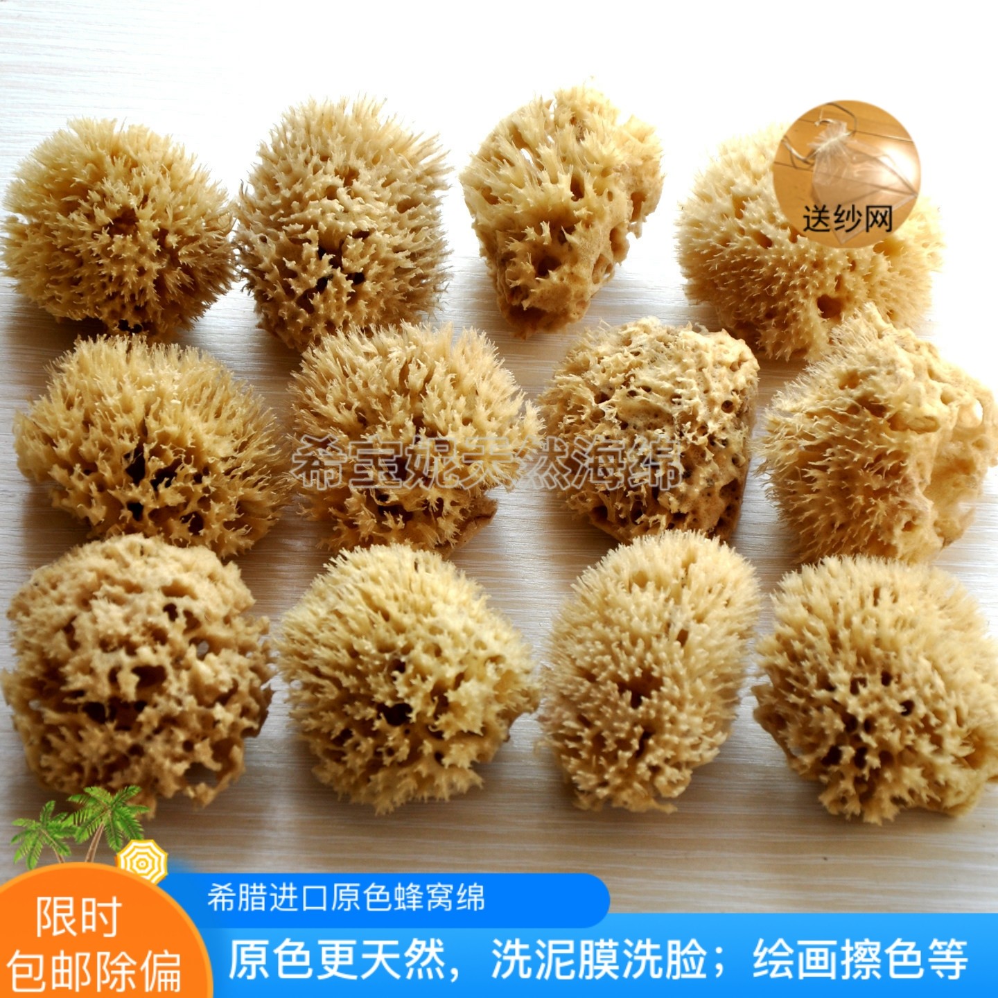 包邮 洗泥膜洁面洗脸去角质海藻绵 希腊天然蜂窝海绵3.0~3.5英寸