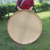 手工竹编无孔大簸箕竹制品有孔筛子竹匾茶叶匾手工绘画装 饰扁晾晒