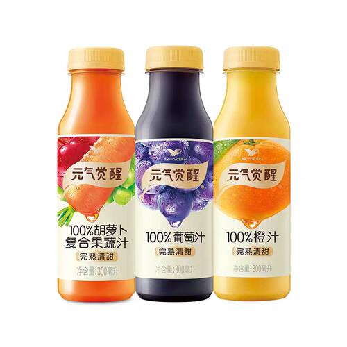 统一元气觉醒葡萄汁橙汁胡萝卜汁复合果蔬汁300ml*6小瓶果汁饮料