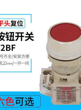 直销T2BF 平头自复位按钮开关 22mm安装口径 红绿黄黑色