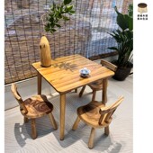 香樟木实木休闲小餐桌书桌茶桌北欧风简约原木方形桌子家用阳台桌