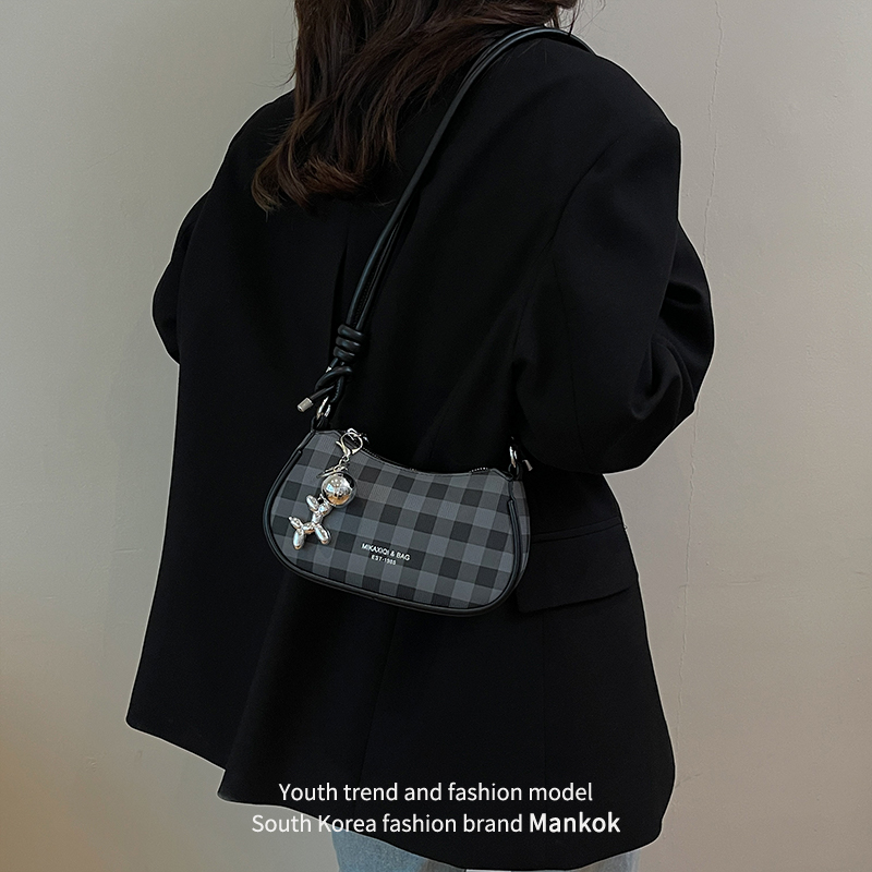 Mankok小众设计感格子小包包女2025新款高级感单肩斜挎包腋下包潮
