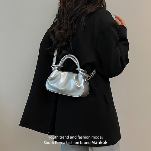 Mankok夏季褶皱云朵包包女2026新款高级质感单肩斜挎包手提小拎包
