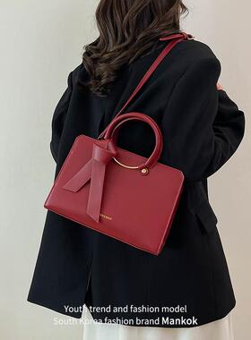 Mankok婚包高级感包包女士托特包大容量红色结婚新娘包手提斜挎包