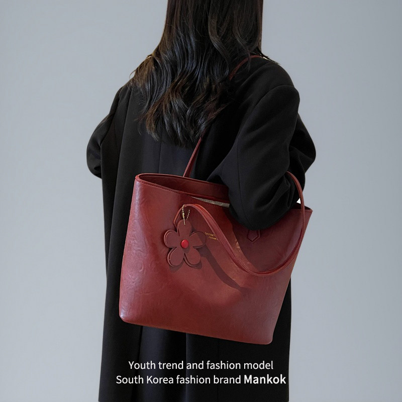 Mankok复古红色大包包女潮结婚新娘包伴娘包大容量通勤单肩托特包,箱包皮具/热销女包/男包,通用款女包,淘宝优惠券,粉丝福利购,淘宝优惠卷