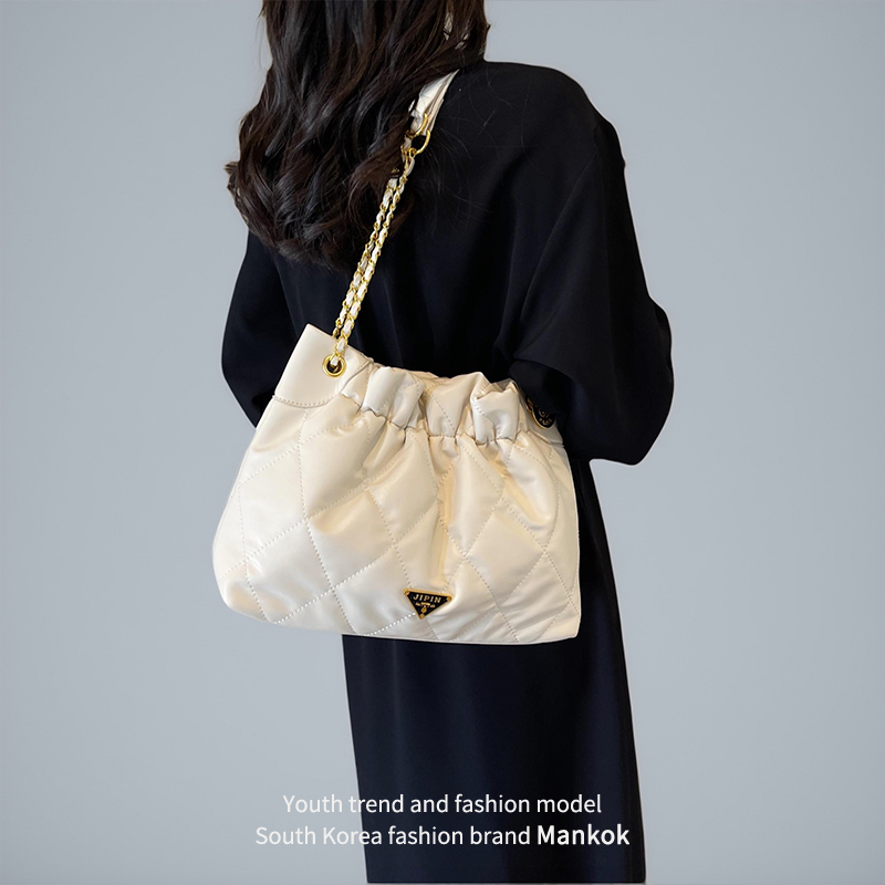 Mankok小香风菱格链条包包女2025新款潮时尚托特休闲大容量腋下包