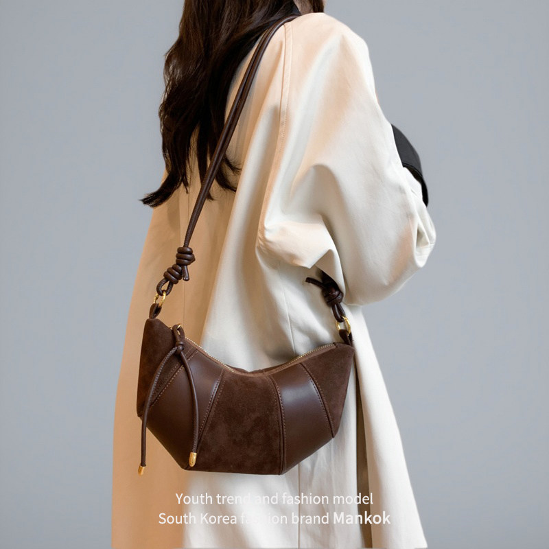 Mankok小众设计包包女2025新款秋冬复古牛角包百搭休闲单肩斜挎包,箱包皮具/热销女包/男包,通用款女包,淘宝优惠券,粉丝福利购,淘宝优惠卷