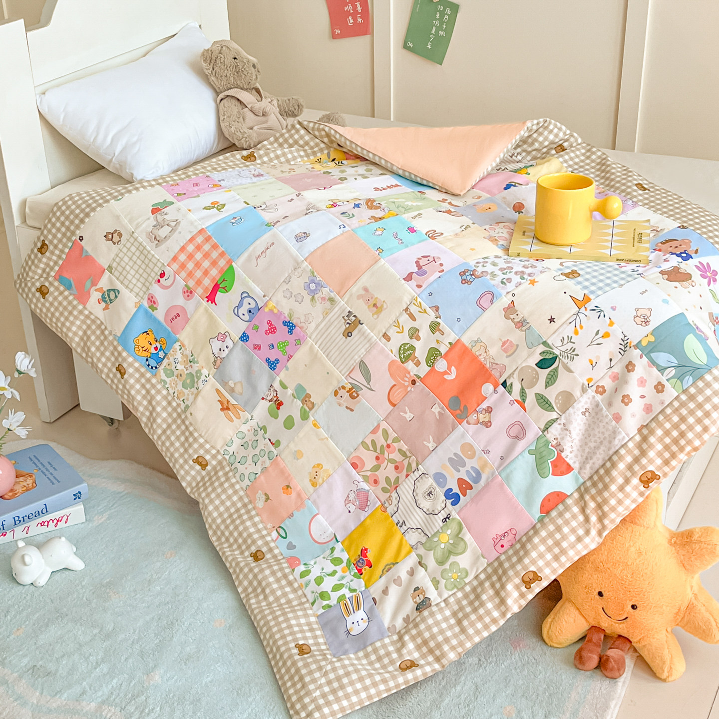 婴儿手工棉花包被宝宝纯棉抱被加厚新生儿百福被幼儿园可脱胆盖被