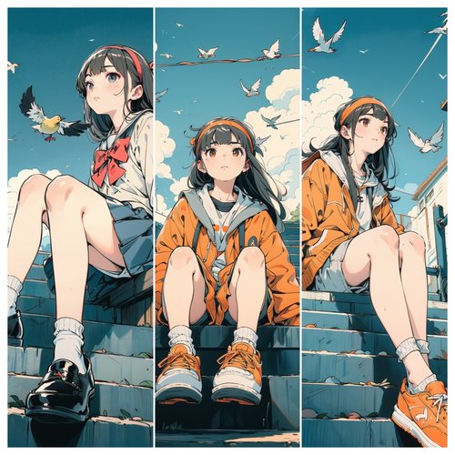 高清手机壁纸 坐在楼梯上的女孩 2K iPhone高清壁纸桌面设计素材