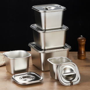 加厚304不锈钢份数盆商用奶茶店果酱盒配料盒方形带盖厨房酱料盆