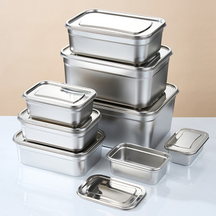 特大号食品级304不锈钢保鲜盒加深款商用带盖冰箱冷冻长方形方盆