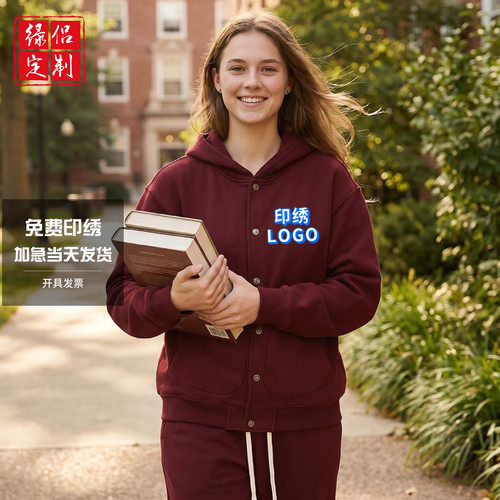 免费印绣LOGO定制连帽卫衣班服