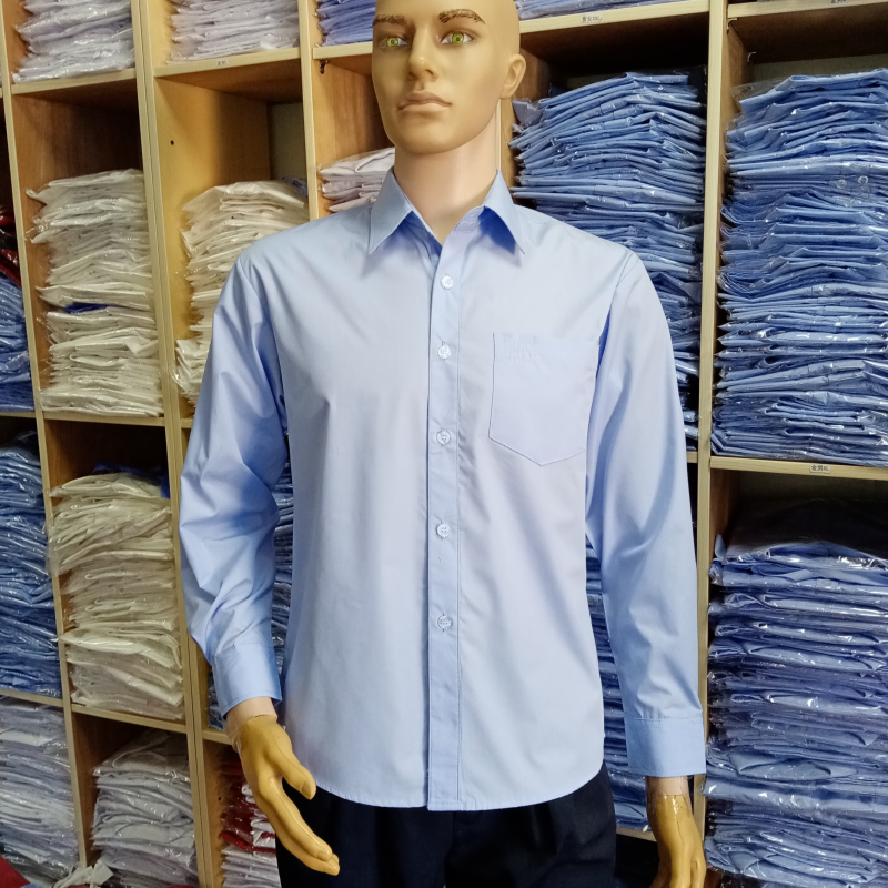 春秋季长袖男装衬衫商务休闲宽松员工上班厂服女士浅蓝纯色白衬衣