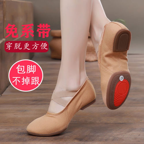 舞蹈鞋成人免系带女带跟教师牛筋