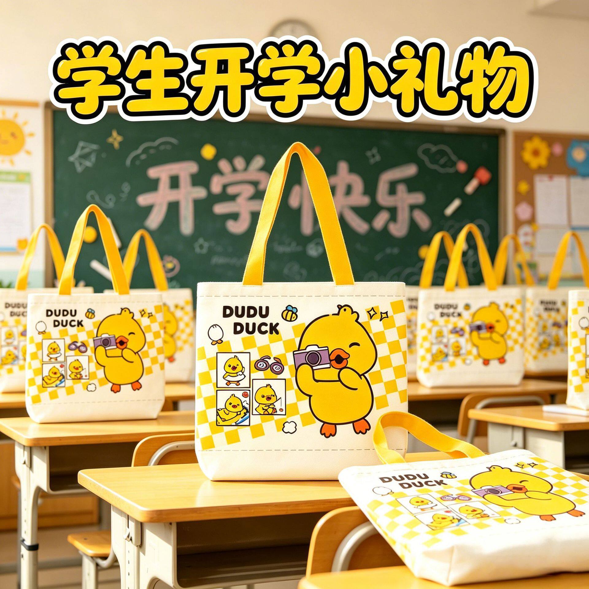 卡通小黄鸭文具套装中小学生毕业季手提帆布袋学习文具伴手礼礼物