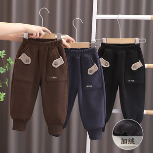 一体绒休闲裤 薄绒帅气厚裤 2024冬装 男宝宝加绒卫裤 子 新款 男童冬装