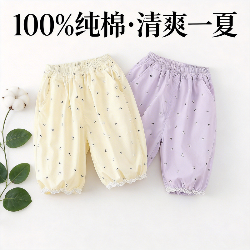 女童纯棉防蚊裤夏季薄款宽松女宝宝束脚休闲长裤韩版透气灯笼裤潮