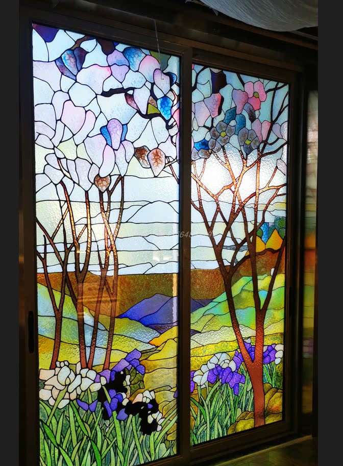 艺术玻璃隔断屏风客厅玄关双面钢化透光欧式蒂凡尼教堂玻璃珐琅彩