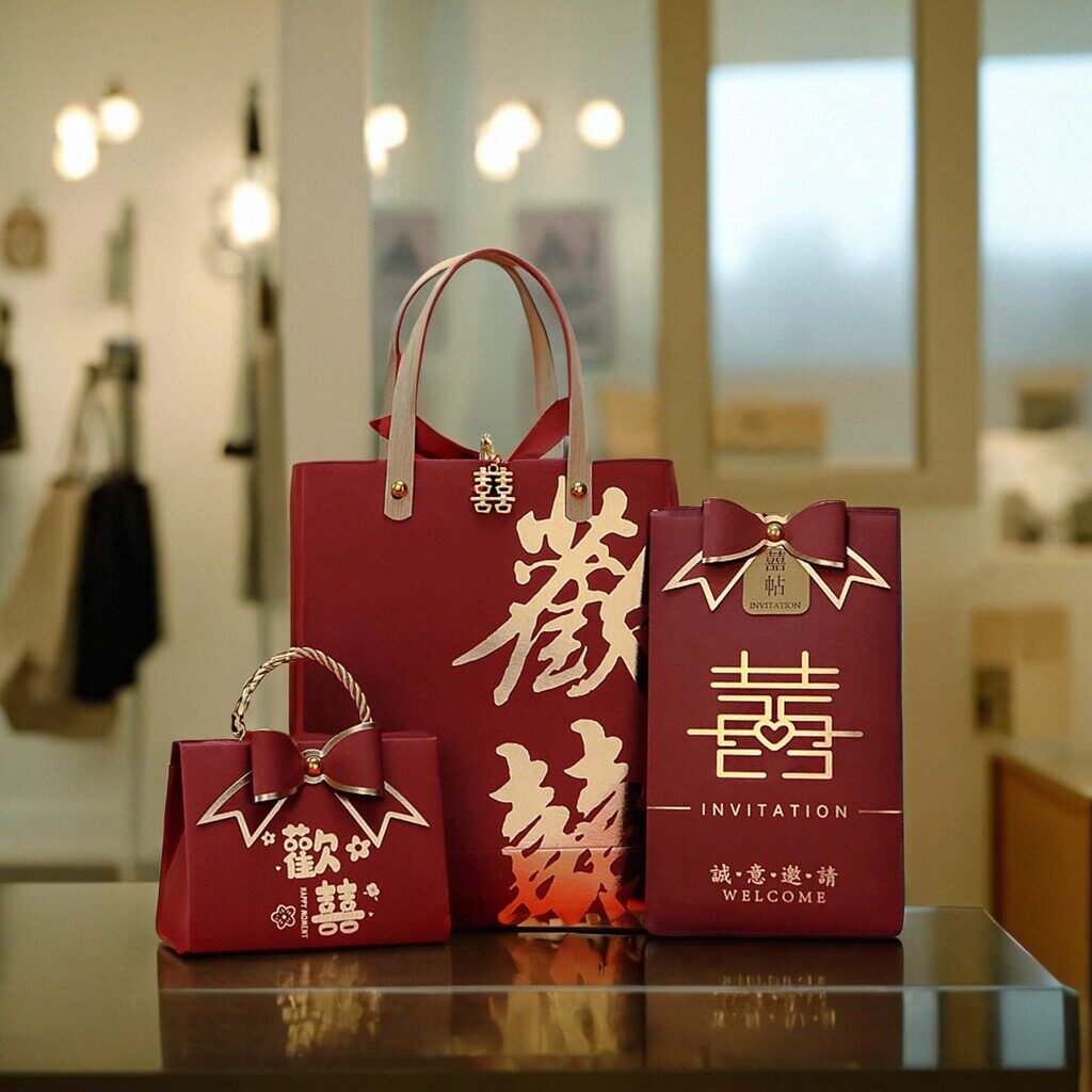 请帖喜糖盒三件套结婚请柬手提袋图片