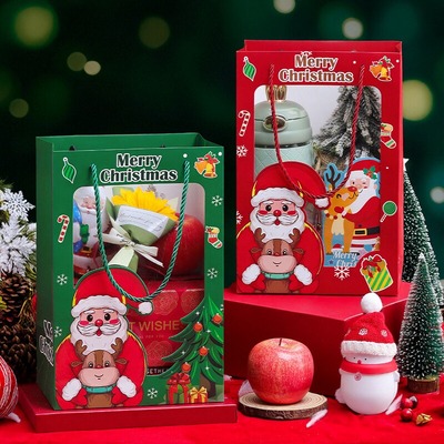 圣诞节苹果盒花束伴手礼手提袋