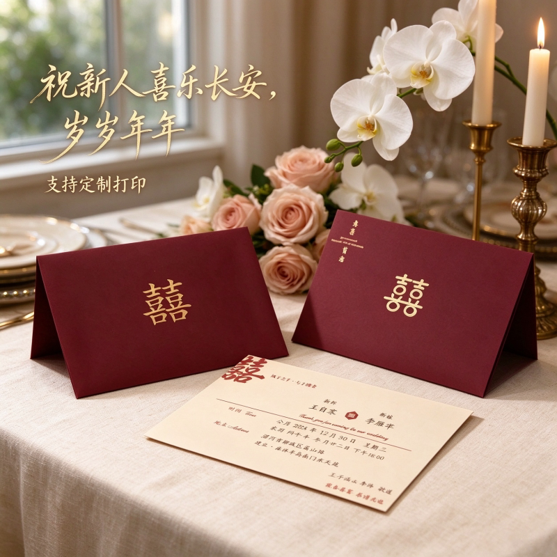结婚高档定制请帖信封式婚礼请柬喜帖新中式风双囍红色打印邀请函