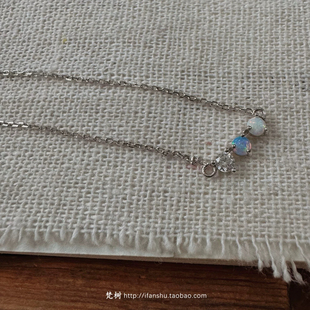 S925 斑斓 日常迷你合成欧泊锁骨链 handmade 梵树For
