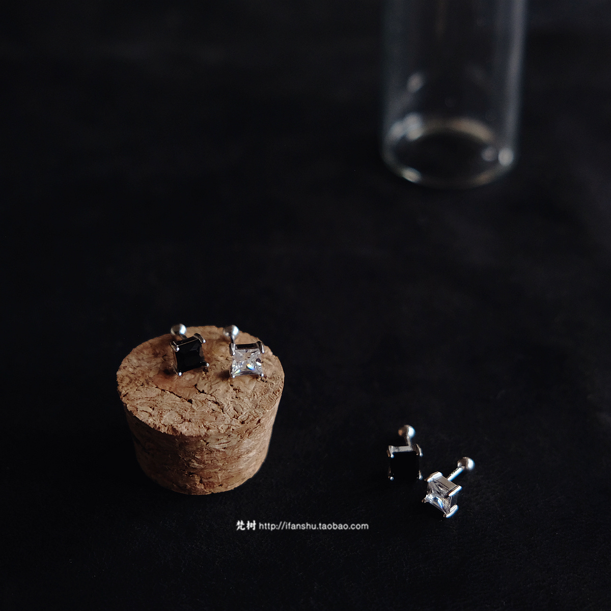 梵樹For handmade-《換季練習》簡約純銀方鉆耳釘/睡覺不用摘