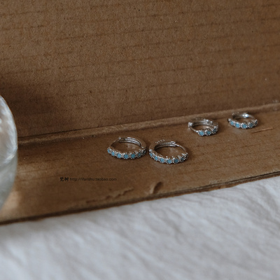 S925纯银蓝松色锆石耳圈