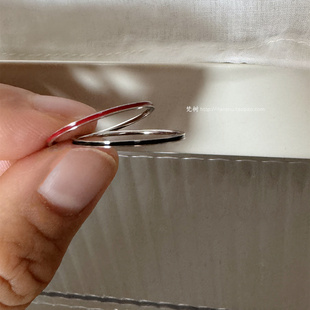 梵树For handmade-《红与黑》S925纯银 细线条 红黑滴胶闭口戒指