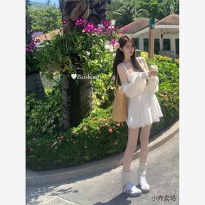 白水女【春日小白裙】白色吊带连衣裙女春秋新款收腰度假初恋短裙