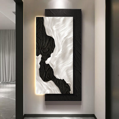 高级感立体砂岩玄关装饰画现代简约高端走廊过道挂画尽头墙壁灯画