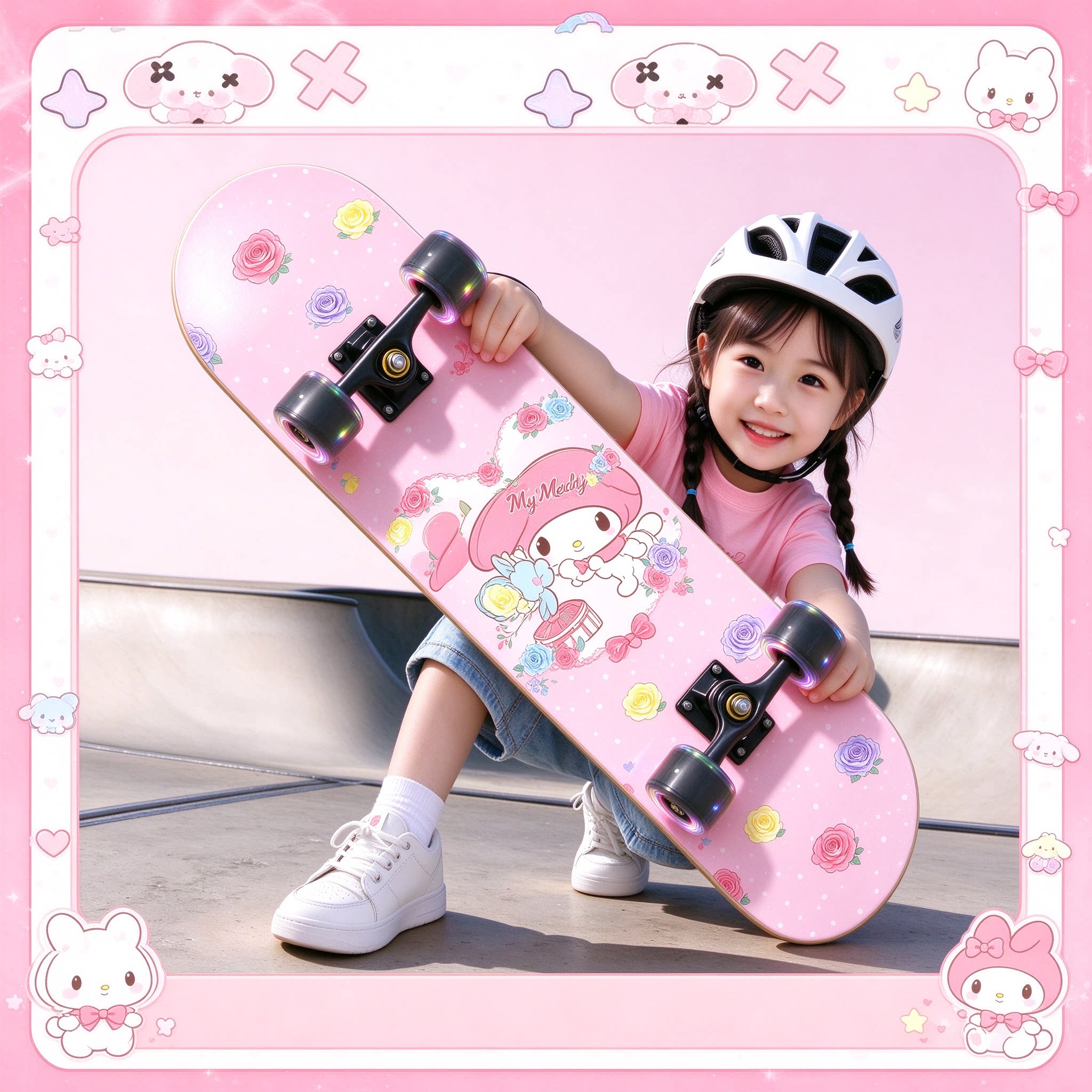 美乐蒂滑板4滑板儿童四轮5初学者专业双翘女童男生滑板车6一12岁