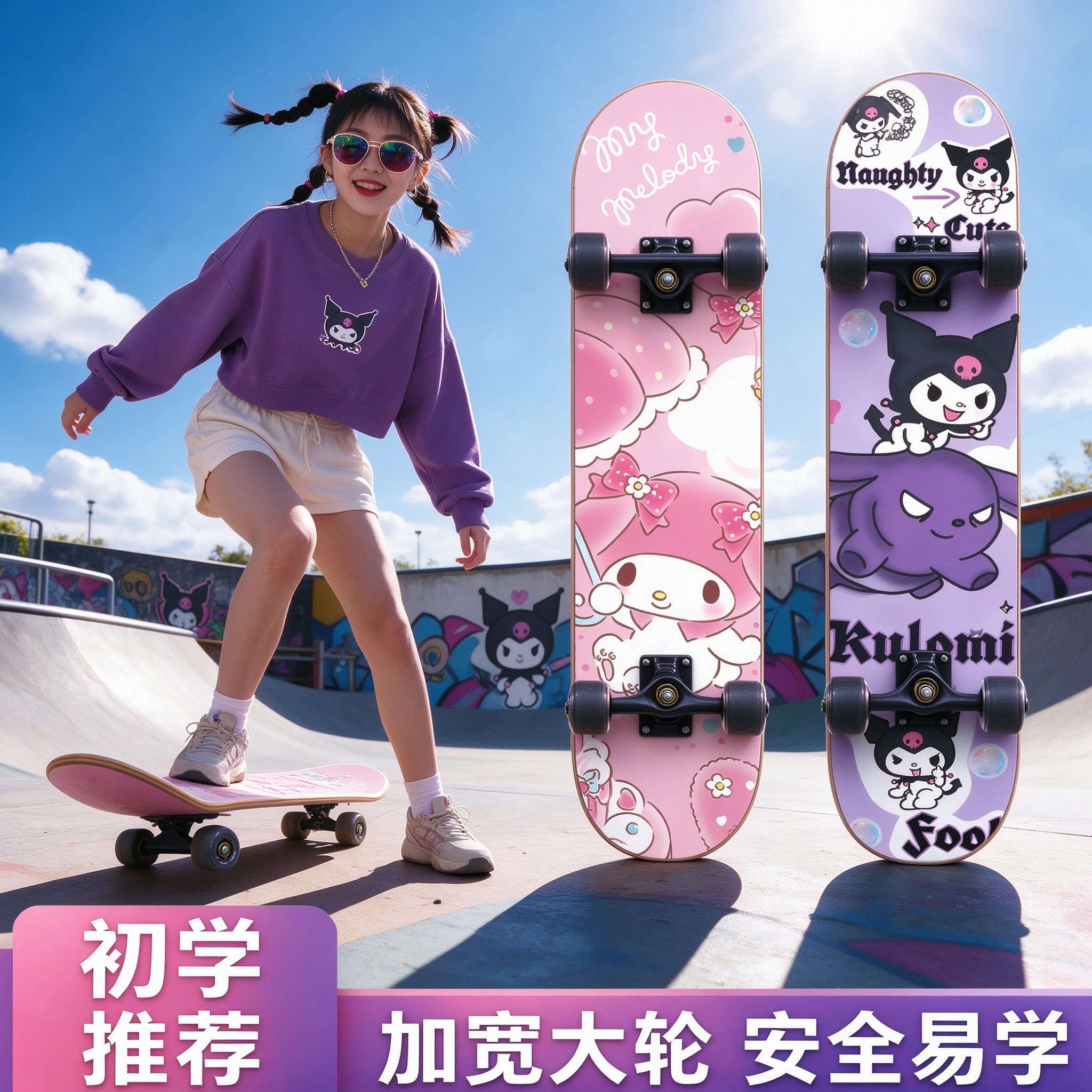 库洛米儿童四轮滑板车初学者女童3-6一12岁8小女孩双翘10一15女生