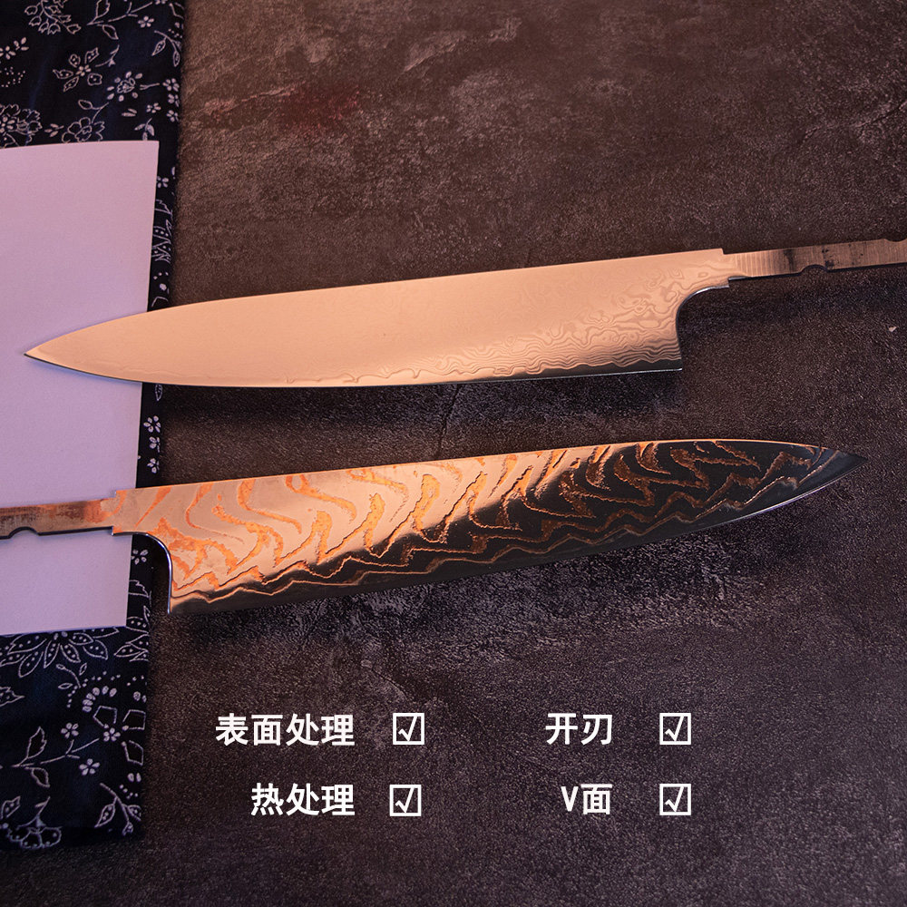 百浓厨刀菜刀胚子日式牛刀主厨刀大马士革大马铜刀胚DIY牛刀胚子