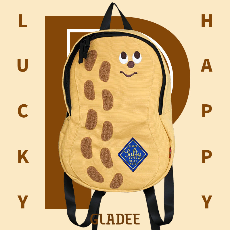 朴坊日本GLADEE好事花生双肩书包帆布背包高中大学生电脑可爱礼物