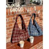 朴坊tunee goods秋冬格子手提袋女ins风大容量帆布托特包学生文艺