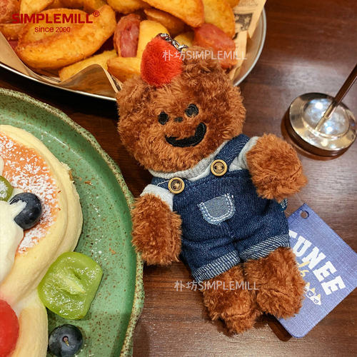 TUNEE GOODS牛仔背带裤小熊可爱毛绒玩偶公仔背包挂件Denim Bear