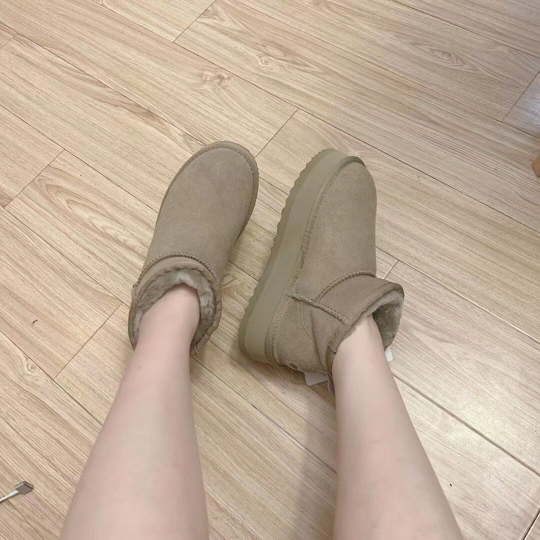 Women's Mini Snow Boots: Leather & Wool 4cm Thick Sole - Taobao product photo 4