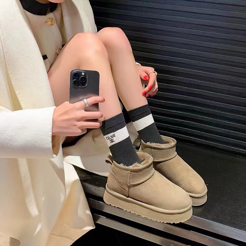 Women's Mini Snow Boots: Leather & Wool 4cm Thick Sole - Taobao product photo 5