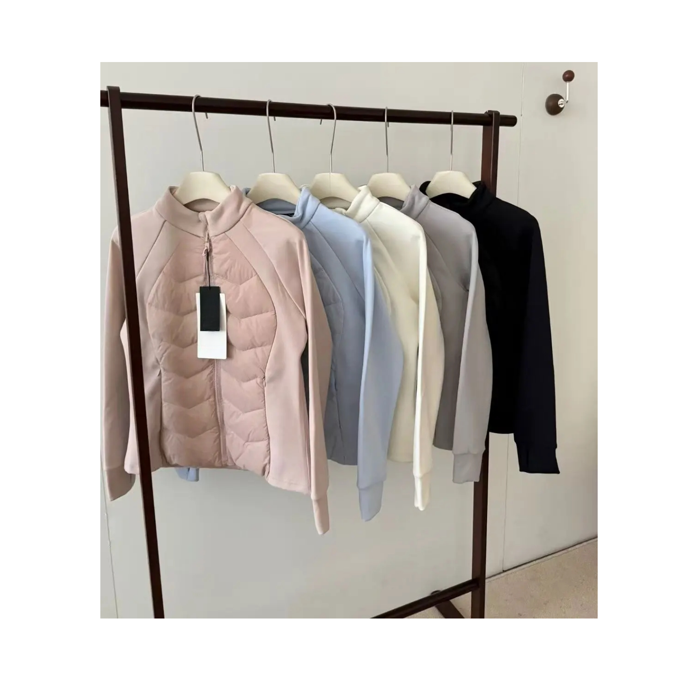 1020016纯色立领修身轻薄款衍缝长袖羽绒服外套上衣