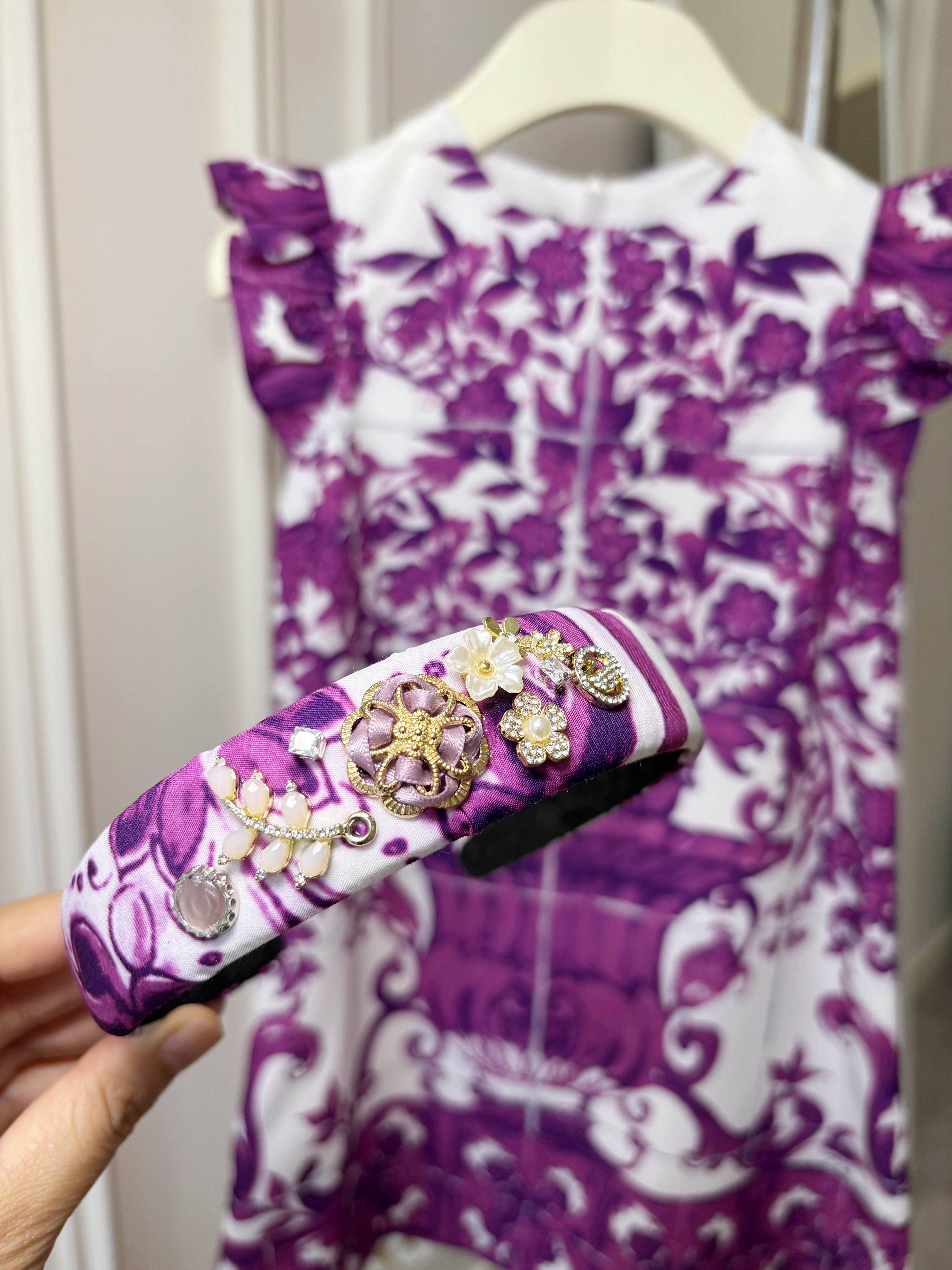 thumbnail for European and American children's clothing original order original customization 2025 summer new DG purple retro girls' skirt parent-child clothing