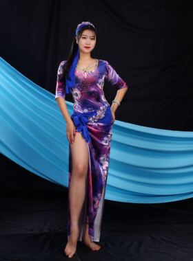 新款肚皮舞东方舞演出服表演服丝绒民俗袍子balady saidi shabby