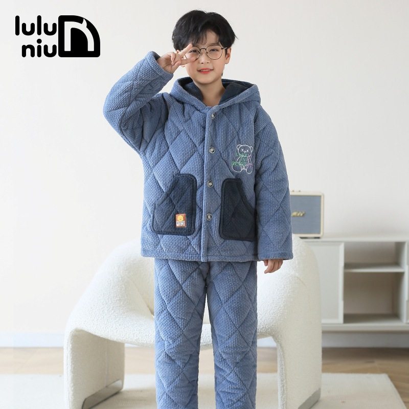 儿童睡衣男孩冬季珊瑚绒三层夹棉中大童秋冬加厚法兰绒男童家居服,童装/婴儿装/亲子装,家居服套装,淘宝优惠券,粉丝福利购,淘宝优惠卷