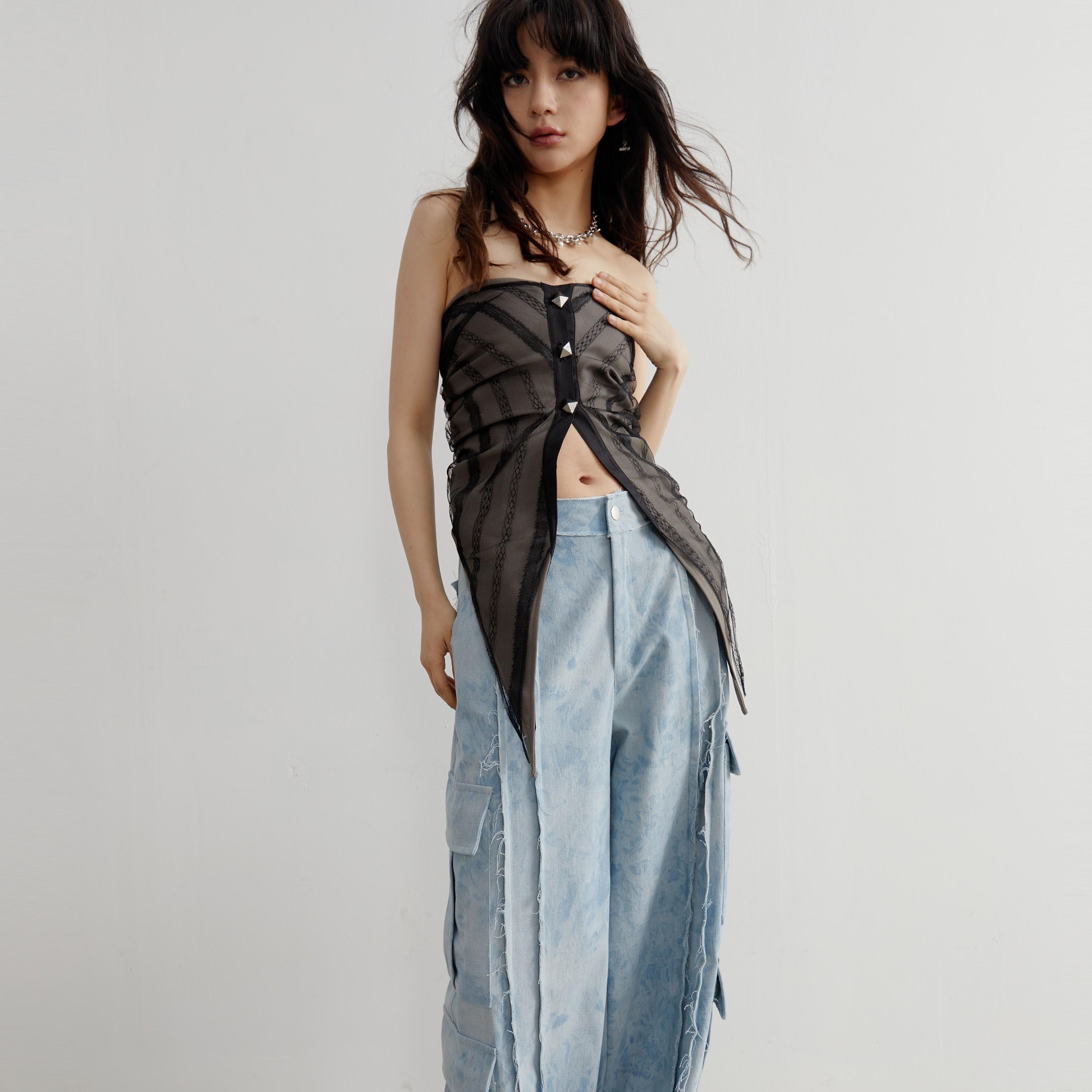 设计师品牌颓废感低腰工装阔腿裤