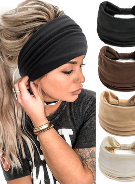纯色运动发带瑜伽健身头带弹力加宽打结普拉提跑步月子帽包头巾女